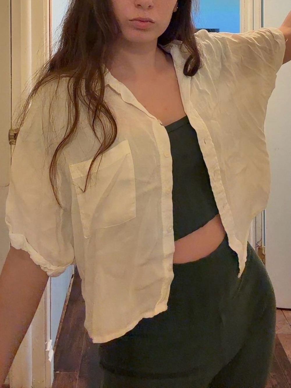 Forever 21 Cream Lightweight Button-Up Shirt